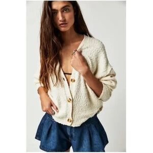 Free People Women Found My Friend Cardi Sweater Cardigan Cropped Cream Medium